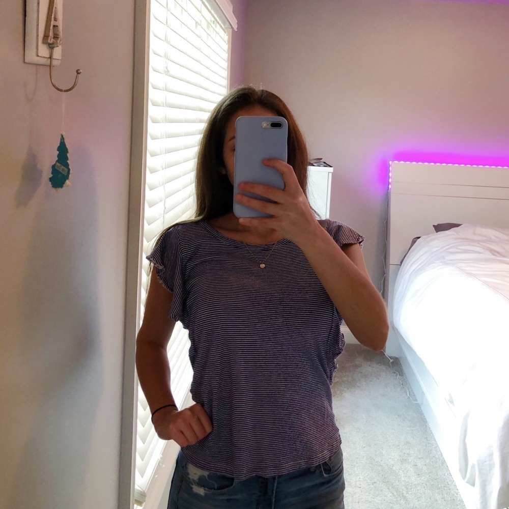 Blue and White Striped Top